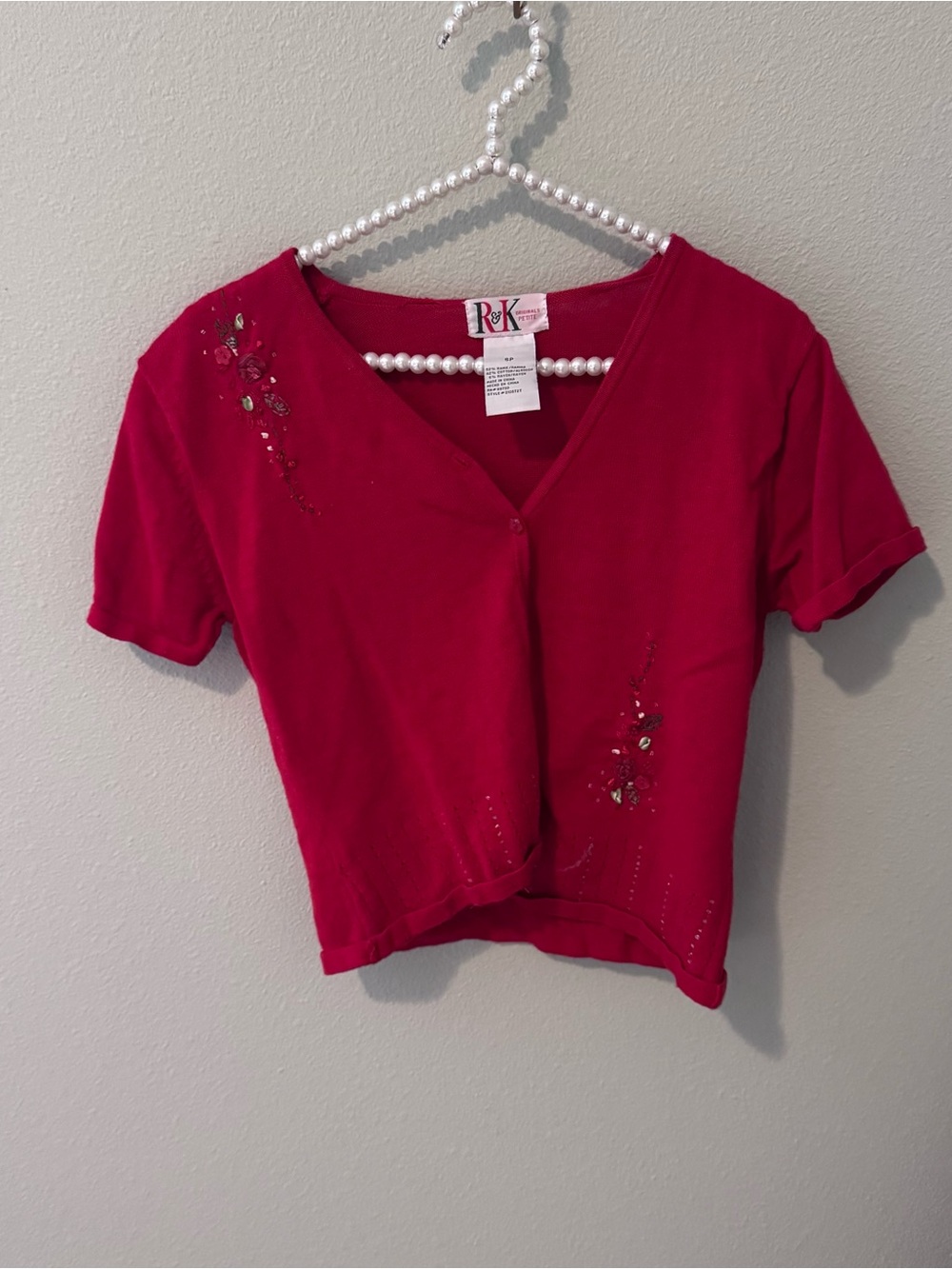 VINTAGE R&K Pink V-Neck Embellished Sweater